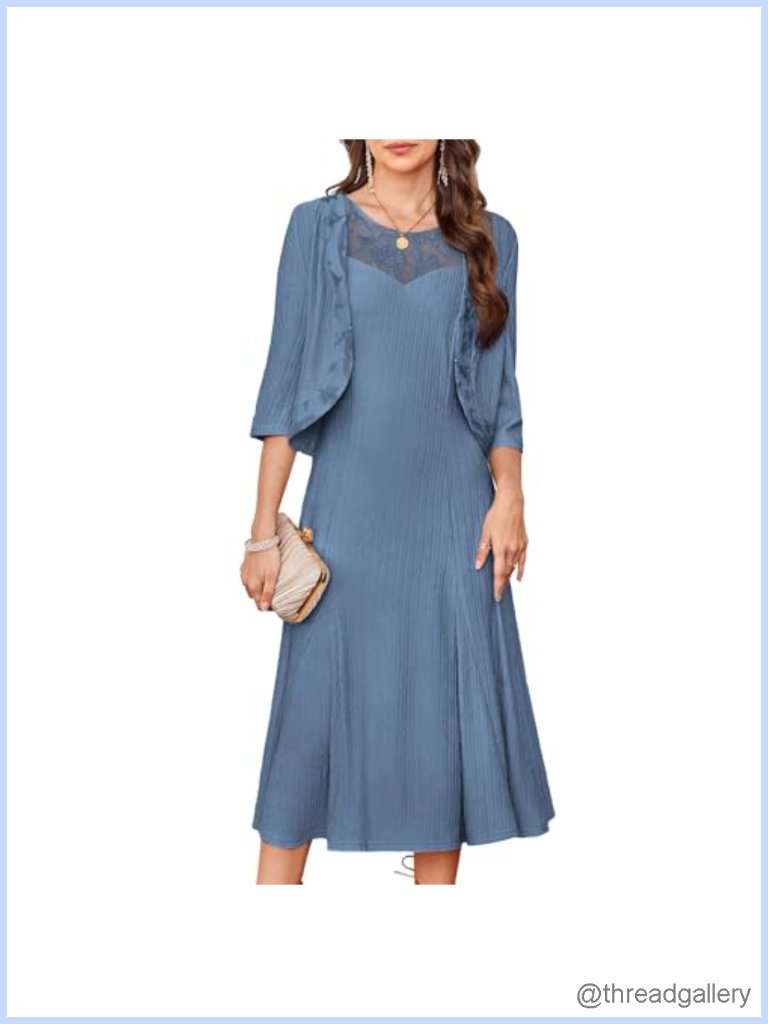 Two-Piece Lace Sequins Midi Dress With Jacket Formal Evening Wear